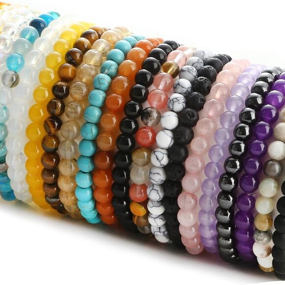 20Pcs 6mm Gemstones Beaded Stretch Bracelet for Women Crystal Stone Bracelets Ro - Picture 1 of 7
